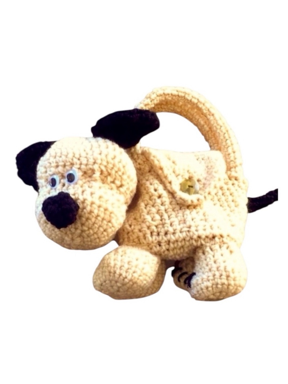 Hand Crafted Crochet Beige and Black Puppy Dog Purse Children’s Carry Toy